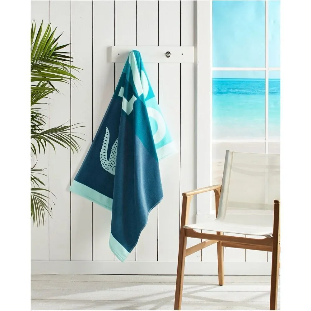 NWT Lacoste Gorgeous Green Ombre Blocks Logo 100% Cotton Big 72”x36” Beach Towel